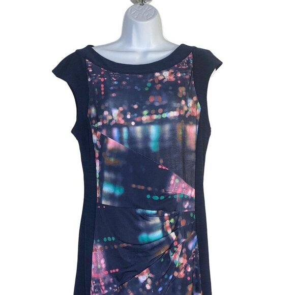 Alex And Ava By Komarov Woman’s Sheath Abstract Blue Multi Cap Sleeve Dress SZ L - Picture 2 of 8